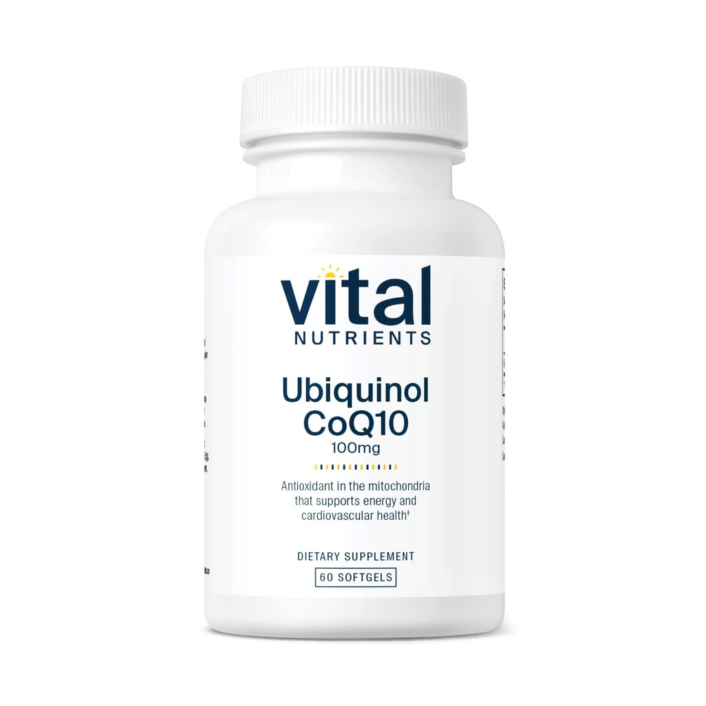 Vital Nutrients Ubiquinol CoQ10 100mg | Forma attivata di Coenzyme Q10 | Potente antiossidante per sostenere la salute cardiovascolare e cerebrale* | Gluten and Dairy Free | 60 Softgel vegetariani