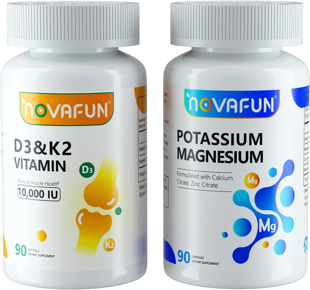 Magnesio di potassio con zinco di calcio & D3 K2 Integratori di vitamina Bundle per cuore, ossa, salute del muscolo