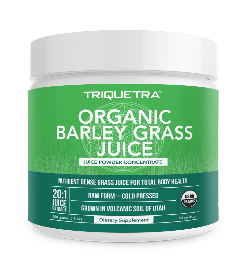 Polvere di succo di erba di orzo organico - Cresciuto nel suolo vulcanico di Utah - Raw & BioActive Form, freddo-pressed poi CO2 asciugato – senza glutine, senza OGM, Vegan - Complementi polvere di succo di erba - 5.3 oz