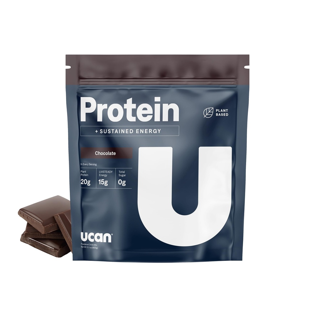 UCAN Energy + polvere proteica vegetale - Proteine 20g di pea vegetale vegana con aminoacidi EAAs & BCCAs - Polvere proteica Keto - Non Aggiunto Zucchero, senza glutine - Cioccolato - 12 Serve