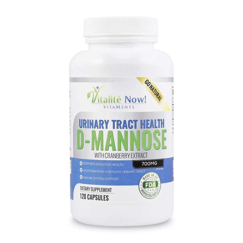 D-Mannose puro ad alta resistenza con estratto di mirtillo per infezioni naturali del tratto urinario e supporto UTI - Salute digestiva - Supporto di sistema immunitario - 700mg - Non OGM - 120 pillole