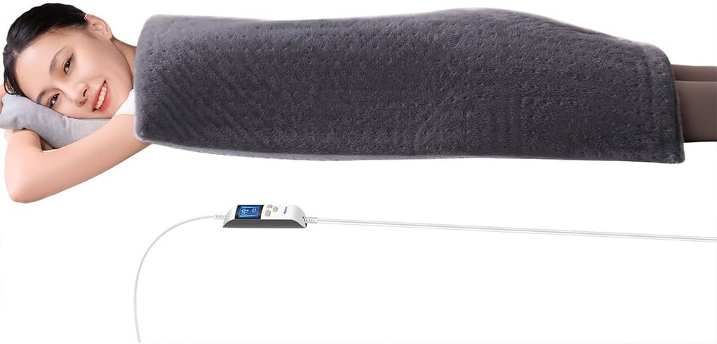 Boncare® 17"x33" Extra Large Riscaldamento Pad per il Rilievo Del Dolore Indietro & Cramp Periodo Senza Spegnimento automatico & 5 Timer di arresto automatico, 6 Livelli di calore 9 Hr Auto Off e 12.6ft Cavo del Piede del cavo (Gray)