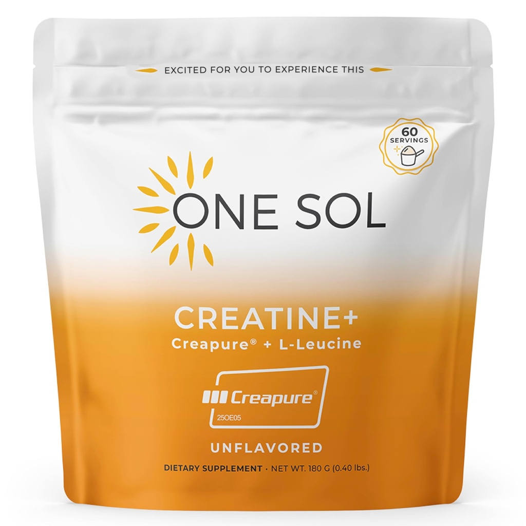 One Sol Creatine for Women, All Natural Women’s Creatine Powder w Creapure & Leucine, Aumentare la massa muscolare magra, Ridurre il tempo di recupero, Promuove la salute del cervello e dell’osso (senza aroma, 60 Serve)