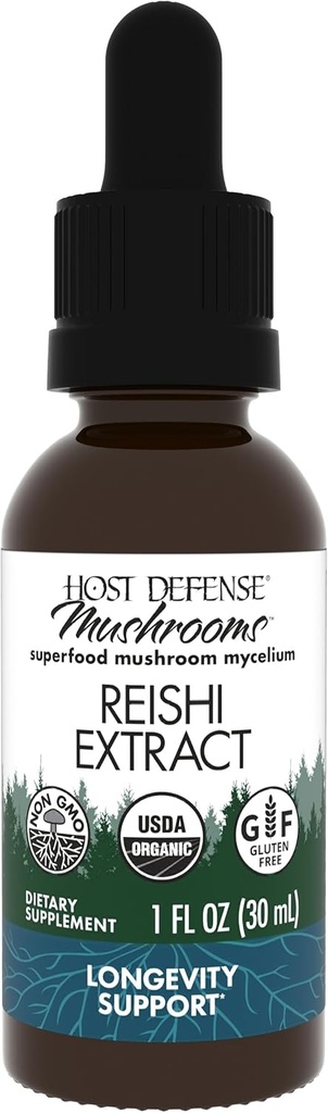 Estratto di Reishi di Difesa Host - Supplemento di Supporto per la Salute Del Cuore e Immune - Supplemento per Funghi al supporto Energia & Vitalità - Supplemento Reishi per l'Aiuto Totale Benessere - 1 fl oz (30 Serve)*