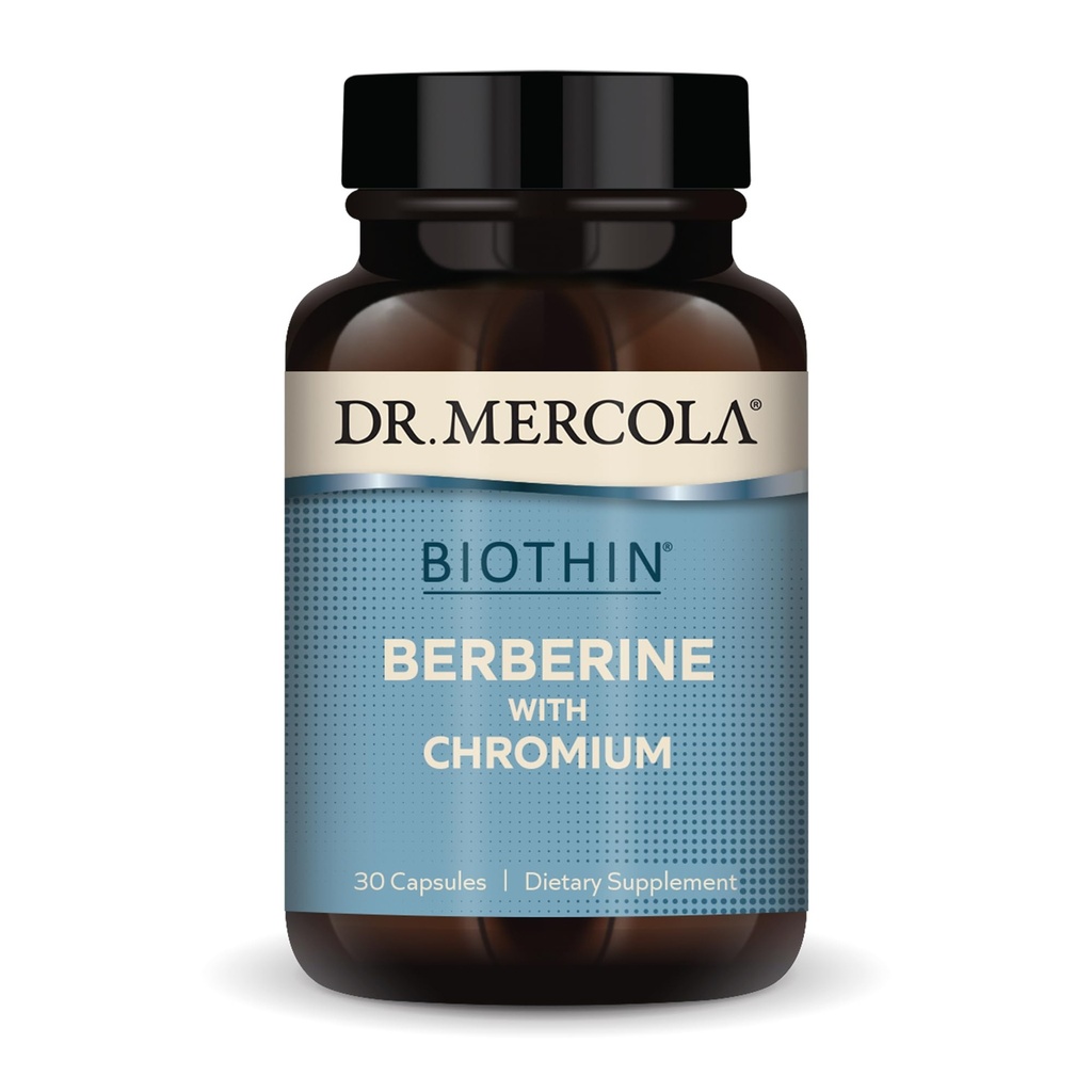 Dr. Mercola Biothin Berberina con cromo - Supporta la funzione metabolica sana - Assorbimento potenziato - Non OGM, senza glutine e senza soia - 30 capsule (30 Serve)