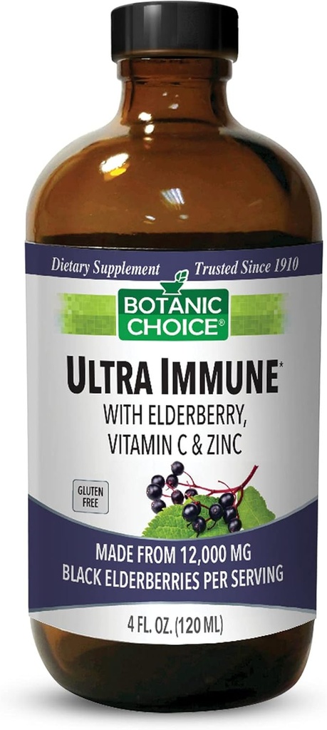Scelta Botanica - Ultra Immune, Contiene Elderberry con Zinco e Vitamina C, Black Elderberry Syrup per Adulti e Bambini, Vitamine Liquide per Supporto Immune, 4 Oz