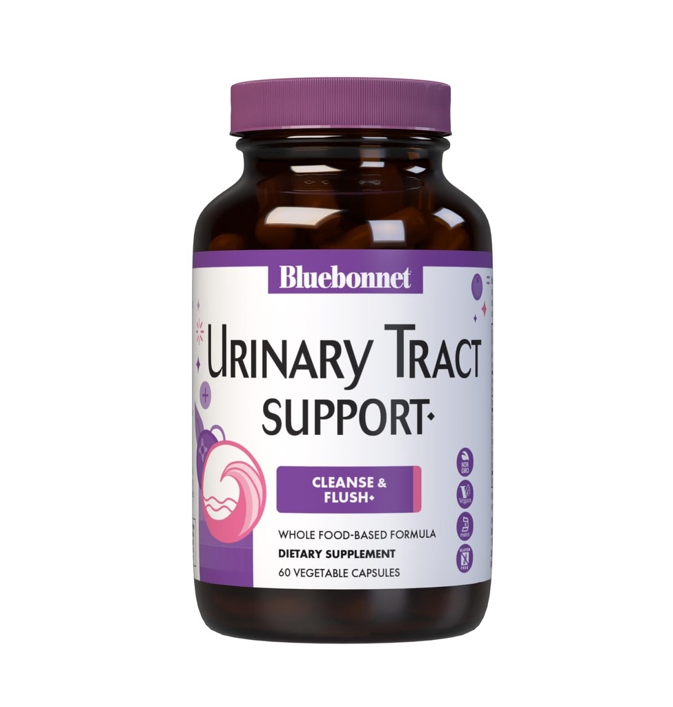 Bluebonnet Nutrition Urinary Tract Support, Cleanse & Flush*, Soy-Free, Gluten-Free, Kosher-Certified, Non-OGM, Dairy-Free, Vegan, 60 capsule vegetali, 30 Serve