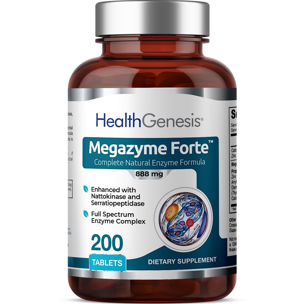 Megazyme Forte 200 compresse - Natural Plant Proteolytic Enzymes Nattozimes Serrazimes Supports Digestive System Immune Health
