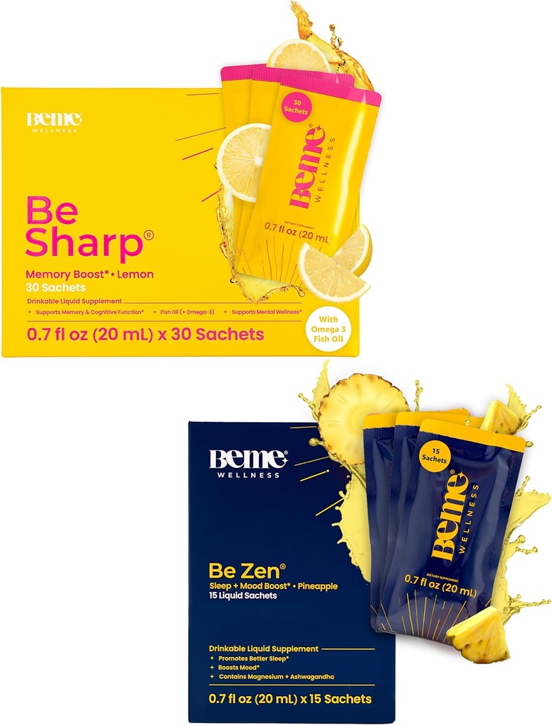 BeMe BeSharp & BeZen Bundle - Liquid Omega-3 & Magnesio Glycinate L-teanina Integratori