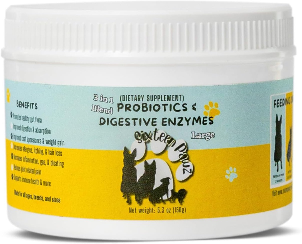 Probiotici, Prebiotici, & Enzimi digestivi per cani| Ingredienti limitati| Supporto digestivo |Rilievo di allergie |Supporto immunitario| Riduce l'infiammazione| Diarrea & Gas Relief (150g), Bianco
