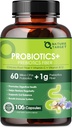 Probiotici per la salute digestiva delle donne con fibra prebiotica - Supplemento fibra con 60 miliardi di Probiotici per la regolarità e pulizia del fegato - Supporti costipazione occasionale - 106 capsule vegetali