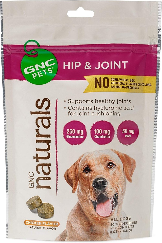 GNC Pets Hip & Joint Tender Bites in Pollo Flavor, Cuciture per giunzioni sane, Vitamine e Minerali Pet Supporta la Mobilità dei cani con GNC Pet Vitamin Mineral Formula, 50 Count