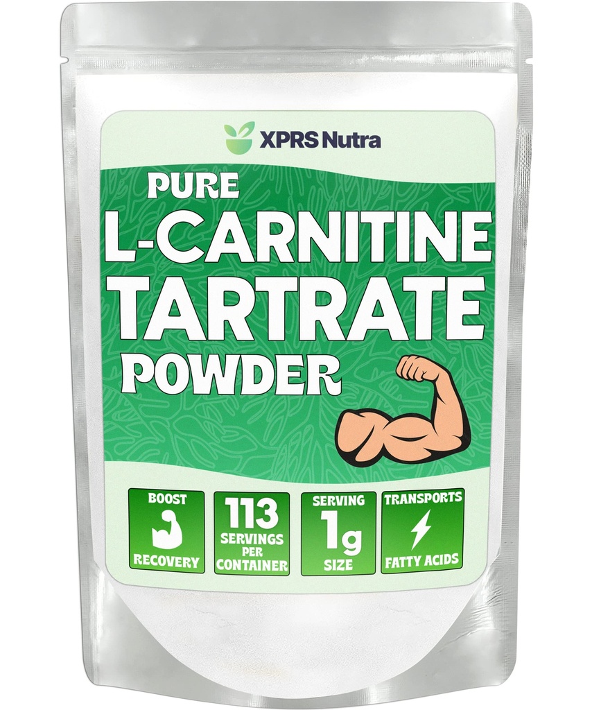 XPRS Nutra L Carnitina L Tartrato Polvere - Tartrato di Carnitina Pura L Premium - L-Carnitina - Polvere di Carnitina Amichevole Vegana L - Supplemento di Aminoacidi (4 oncia)