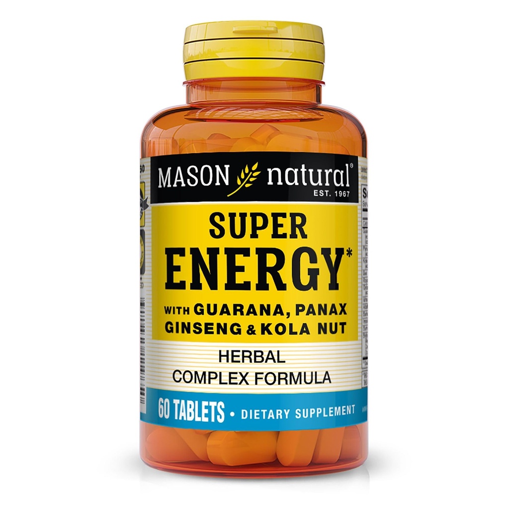 MASON Super Energy NATURAL, realizzato con Guarana, Panax Ginseng & Kola Nut per prestazioni ottimali e energia, alimentazione di 30 giorni