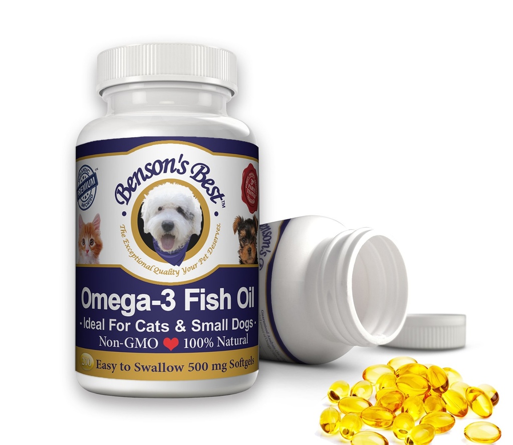 Best Omega 3 Fish Oil di Benson per gatti e cani piccoli - 200 Softgels 500mg - 43% Più Omega 3 acidi grassi rispetto all'olio di salmone - 100% puro, non OGM, naturale Pet Food Dog Fish Oil Integratori