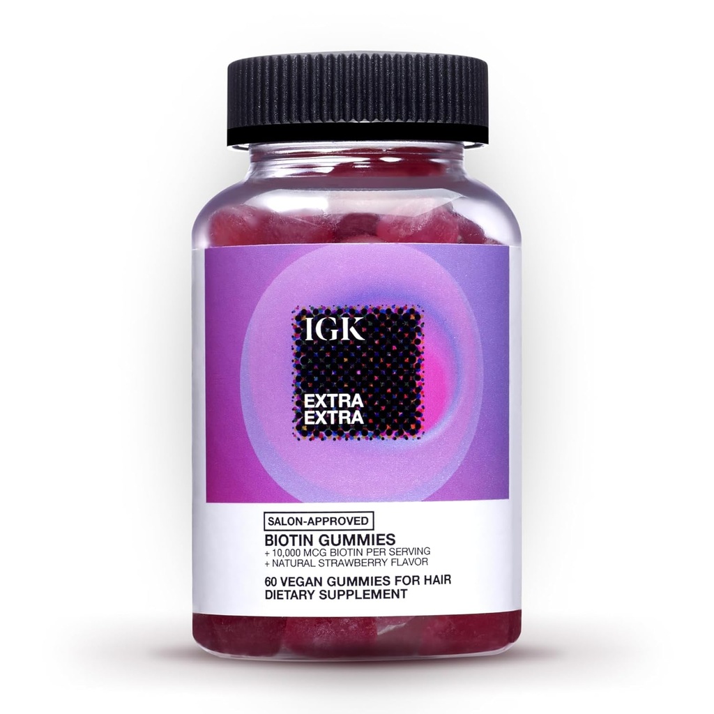 IGK Biotin Hair Gummies 10,000mcg Biotin (60 Conte), Fragola aromatizzata, Integratore per la crescita dei capelli Gummies per capelli sani, Pelle & Nails, Vegan, Aiuta a combattere la perdita dei capelli & Thinning