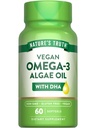 Verità della natura Vegan Omega 3 Softgels | 60 Count | Formula olio di alghe con DHA | Non OGM & Gluten Supplemento gratuito