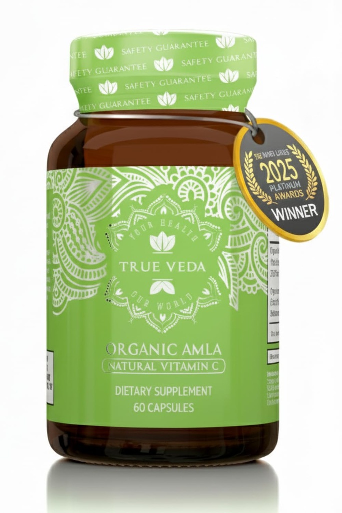 Capsule Amla Organici – Vitamina C | Certificato USDA Organico | Vitamina C | Integratore Amalaki | Derivato da Amla Fruit | Gooseberry indiano | Vegan | Ayurveda | 60 Pillole Amala