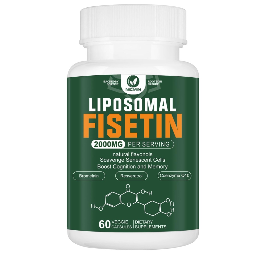 Liposomal Fisetin Supplemento, 2000MG, 98% Pure Fisetin Polyphenols Antiossidanti, con Quercetin, TMG e Resveratrolo, per l'invecchiamento sano, supporto cognitivo, 60 capsule