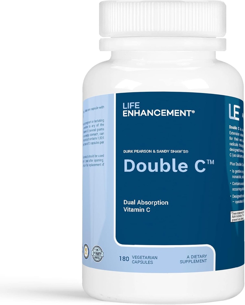 Miglioramento della vita Doppia C - Assorbimento massimo 608 mg Vitamina tamponata C (Ascorbato di calcio e Ascorbyl Palmitate) & 61 mg Calcium - 180 Capsuls