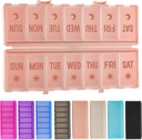 Organizzatore pieghevole Pill 2 volte al giorno w/Etched Etichette - Protezione individuale &amp; Portatile settimanale AM PM Box, contenitore di medicina di 7 giorni, grande caso di viaggio Pillola per supplemento settimanale Vitamina - Rosa