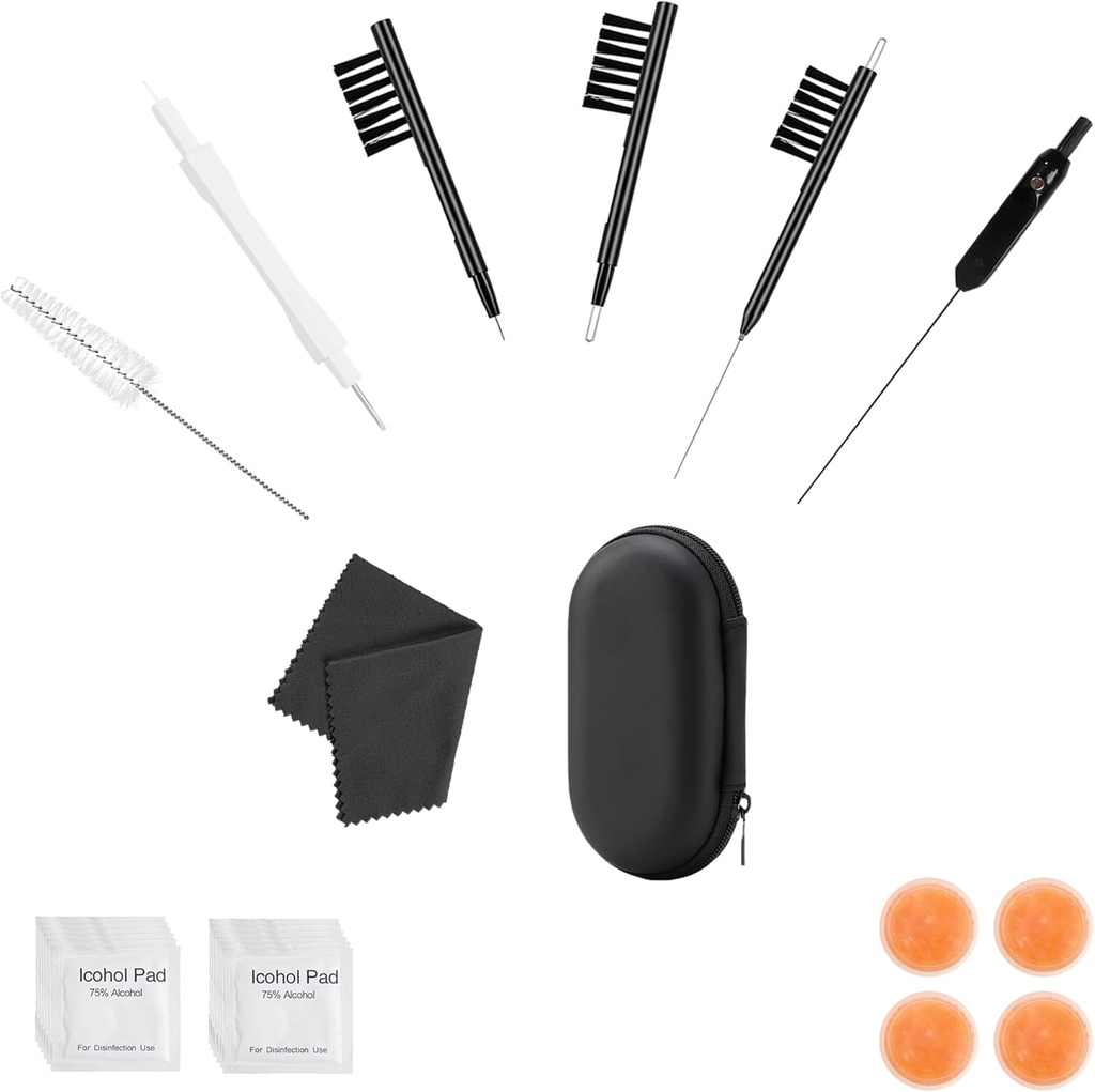 Phitunry 52-Piece kit di pulizia degli apparecchi acustici Accessori Custodia portatile per apparecchi acustici Dimensioni tascabili con strumenti di pulizia spazzola, capsule asciutte, Wipes audio, panno di velluto del cervo e custodia per l'udito