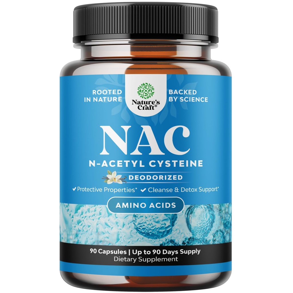 Natures Craft NAC Supplemento N-Acetyl Cysteine - Vegan ad alto assorbimento NAC 600mg per Serving Capsule - Glutathione Precursor per Liver Cleanse Detox & Repair Plus Lung Health - 90 Count