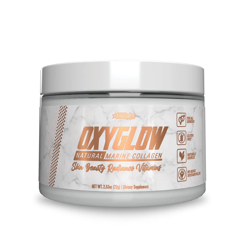 Polvere di collagene marino naturale OxyGlow - Polvere di peptidi di collagene marino idrolizzata - Migliora l'elasticità della pelle e la fermezza, accelera la crescita delle unghie e rafforza i capelli, 30 Serve (senza aroma)