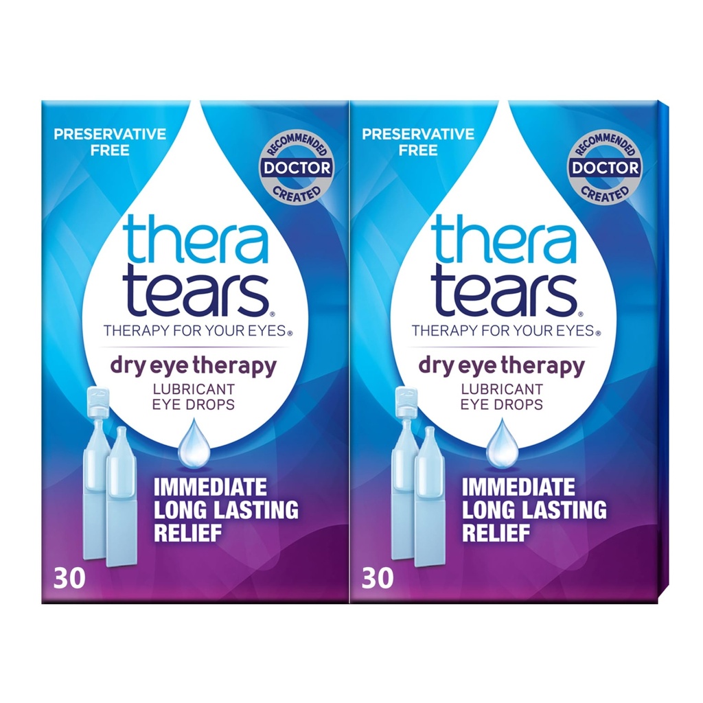 TheraTears Dry Eye Therapy Lubricating Gocce per occhi secchi, Preservative Gocce oculari gratuite, 30 Vials monouso (2 Pack)