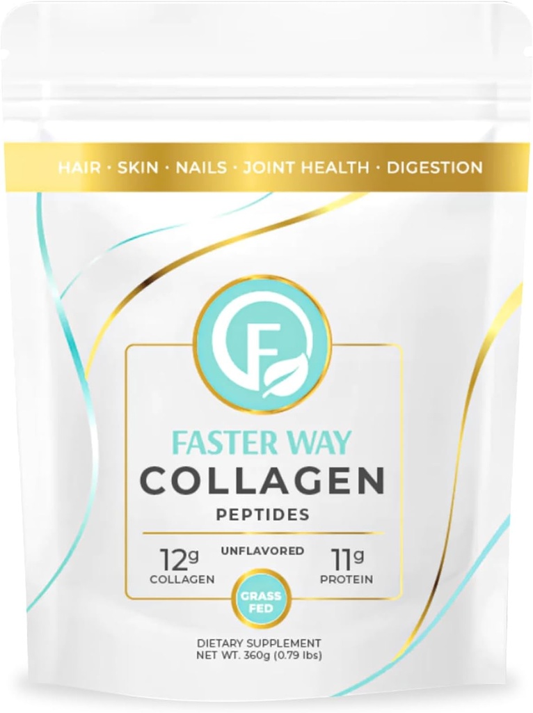 Modo più veloce - Peptidi di collagene - 12g Collage idrolizzato + 11g Proteine Per Serving - Hair, Skin & Nails - Aminoacidi - Grass-Fed - Zucchero, Gluten & Dairy Free - Non-GMO - Polvere non aromatizzata -30 Serve