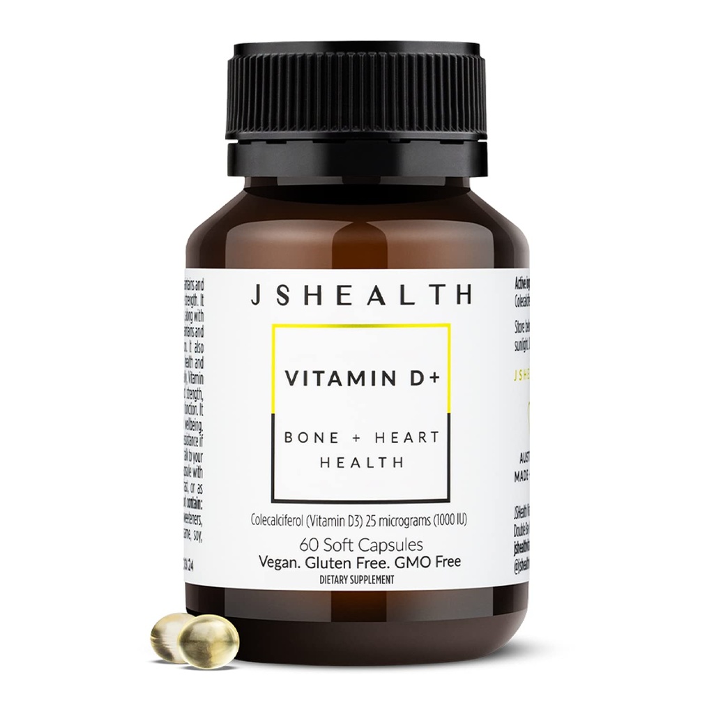 JSHealth Vitamin D3 1000IU Supplement. Vegan D3 Vitamins Support Bone Health, Muscle Strength, Heart Health, Immune Support. Vegan. By Nutritionist Jessica Sepel (60 Tablets)