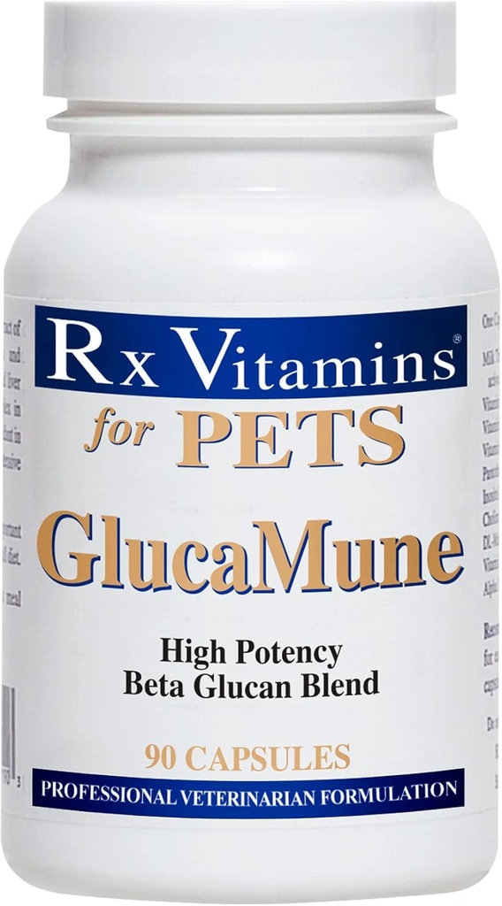 Vitamine Rx GlucaMune - Supplemento di supporto Immune per cani e gatti con Beta Glucan - Vitamine giornaliere per gatti interni - Aiuto in Feline & Canine Wound Care, Gut Health - 90ct