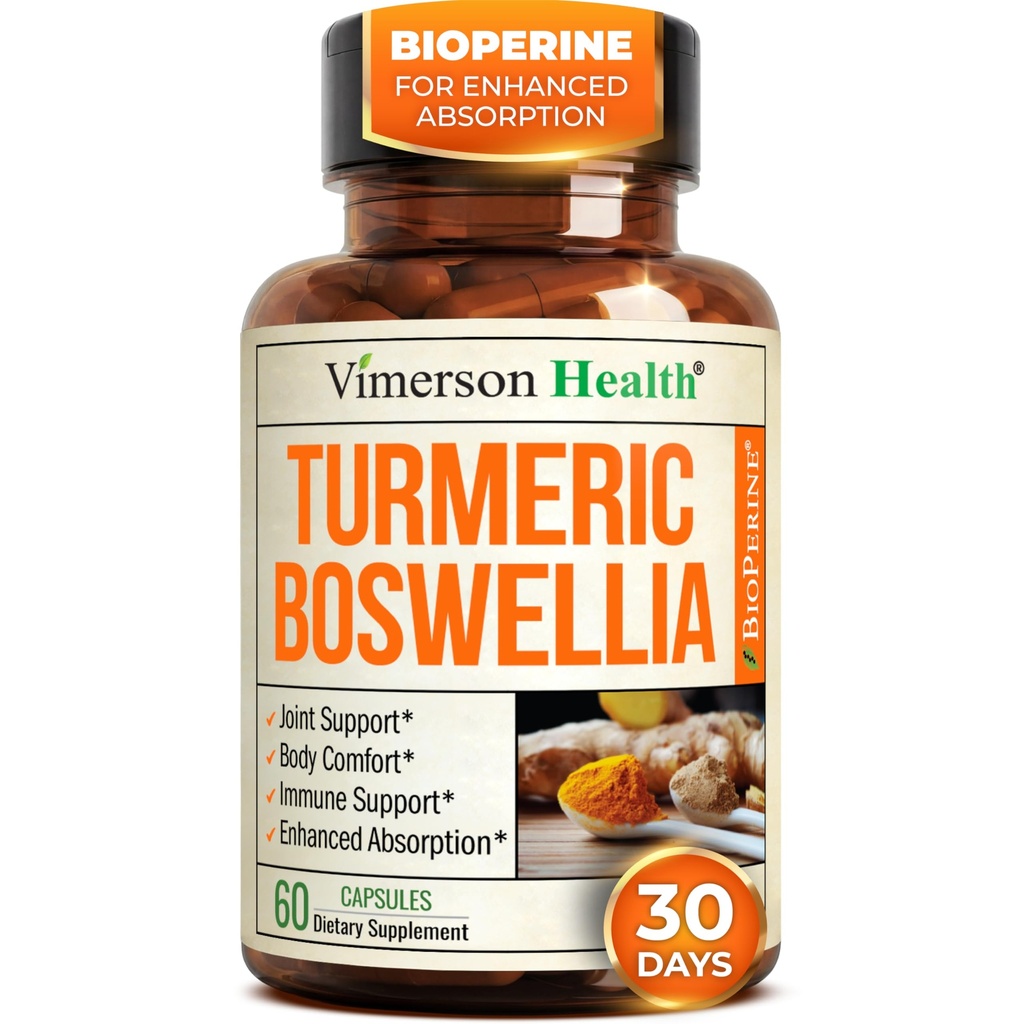 Boswellia Serrata integratore alimentare per il supporto e il bilanciamento dell'infiammazione delle articolazioni – Supplemento di Boswellia Turchese con estratto di Ginger & Black Pepper per l'assorbimento potenziato – Non-GMO - 60 capsule