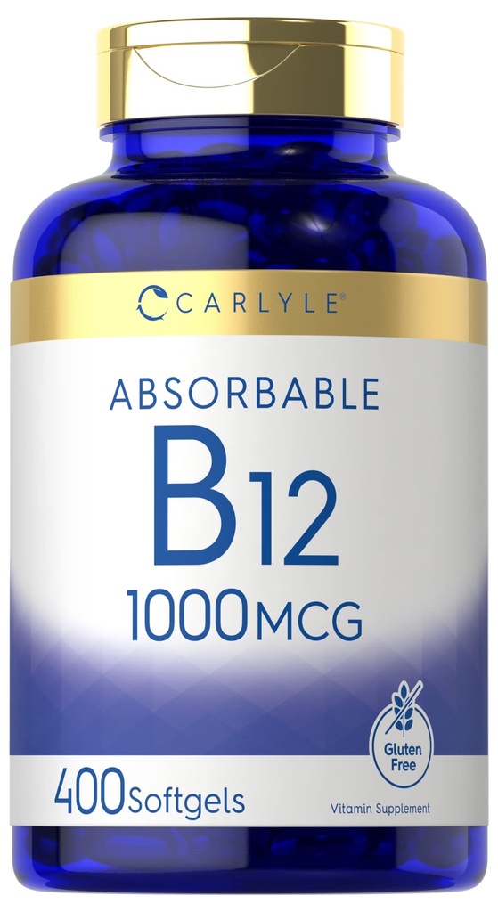 Carlyle Vitamina B12 1000 mcg Assorbibile | 400 Softgels | Non OGM e Gluten Supplemento gratuito