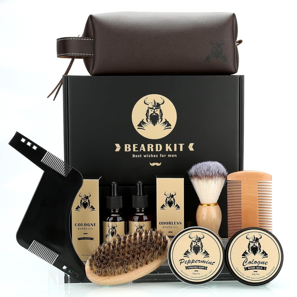 Beard Care Kit Regali per gli uomini, 9 Pcs Beard Grooming Kit, Beard Club Kit è un unico regalo per gli uomini per il ragazzo del marito di papà, compleanno anniversario del padre Wedding Idee regalo di Natale per lui Boss