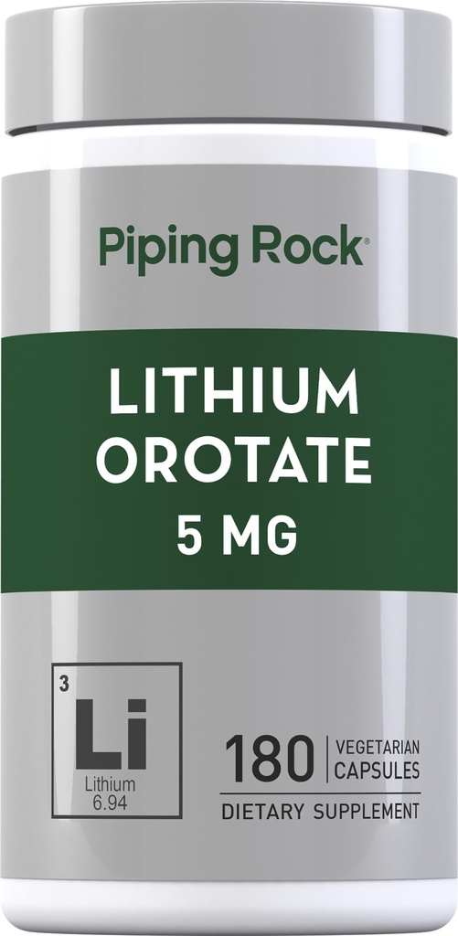 Piping Rock Lithium Orotate Supplemento | 5mg | 180 capsule | Non OGM, Gluten Free