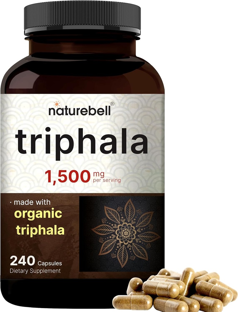 NaturalBell Triphala Capsule Supplemento, 1.500mg Per Serving | Realizzato con Amla Organica, Bibhitaki, Haritaki Fruit Powder – Supporta la salute digestiva – Doppia resistenza, Non OGM