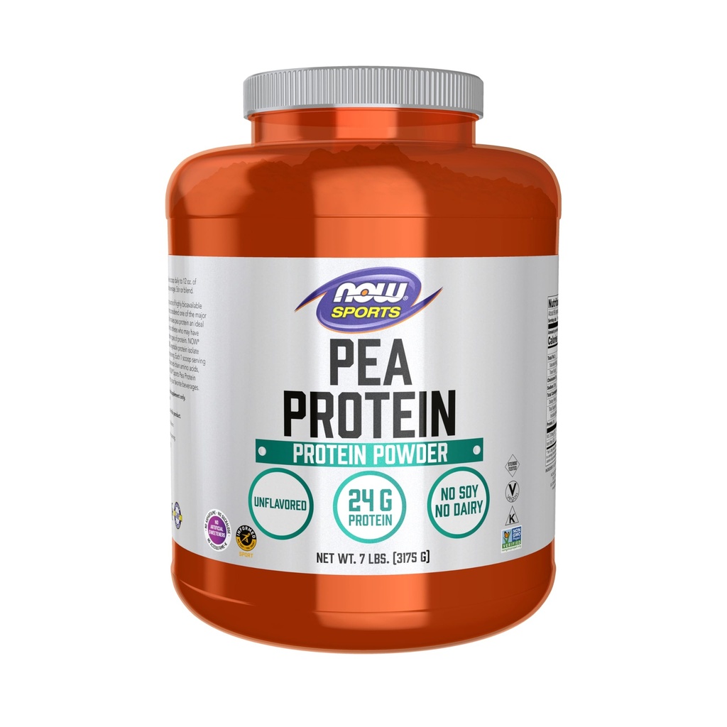 NOW Alimenti Nutrizione sportiva, Pea Protein 24 g, Assorbimento veloce, Polvere non aromatizzata, 7-Pound