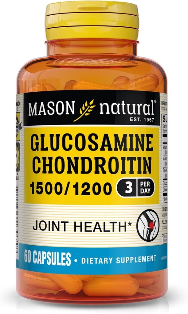 MASON Glucosamina NATURAL Chondroitin 1500/1200 con vitamina C, Supporta la salute comune per la flessibilità normale e la mobilità*, 60 capsule