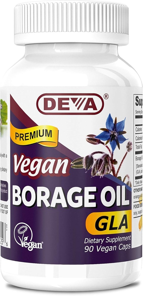Deva Vegan Vitamins, Olio di Boraggio 500mg, Ricco fonte di Omega-6 acido grasso GLA (acido linolenico di Gamma), Pressed & non raffinato, 90 compresse, 1-Pack