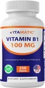 Vitamatic Vitamina B1 (come Thiamine Mononitrate) 100mg – 250 compresse vegetariane Supporta la produzione di energia, Funzione di sistema nervoso e salute del cuore*