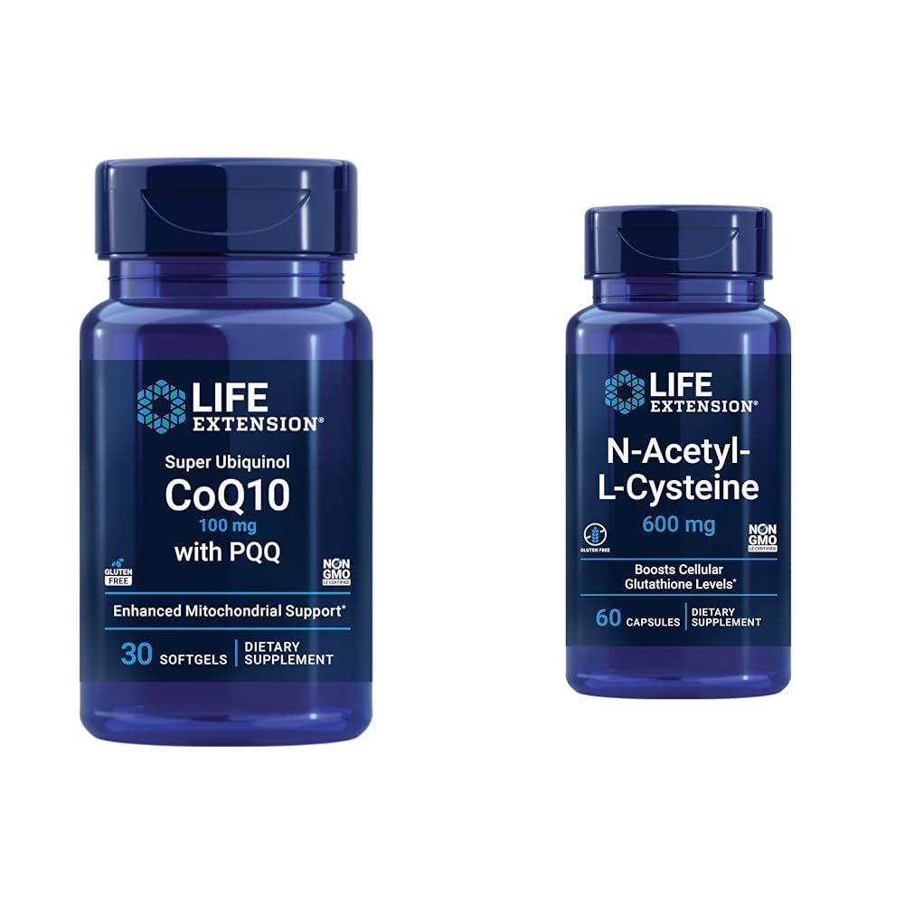 Estensione della vita Super Ubiquinol CoQ10 con PQQ, CoQ10, PQQ & N-Acetyl-L-Cysteine (NAC), Immune, Respiratory, Liver Health