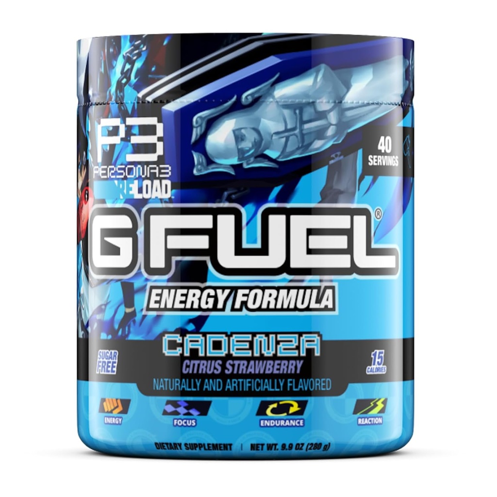 G Fuel Cadenza Energy Drink Powder, Pre Workout Caffeine Mix for Gaming, Sugar Free Focus Amino, Vitamina + Antiossidanti, 9.9oz (Citrus Strawberry, 40 Servings)