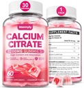 Calcium Citrate Gummies 1200 mg per adulti: Ultimate Absorption Calcium Supplemento per le donne e gli uomini - Facile da digerire, Vegan, Non OGM, Gluten Free - Natural Strawberry Flavor