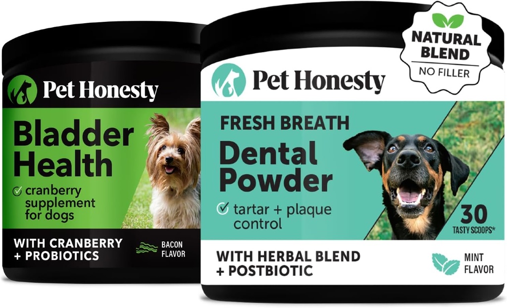 Salute della vescica di mirtillo + polvere dentale per la pulizia dei denti e la rimozione della placca, Tratto urinario & supporto della vescica per cani