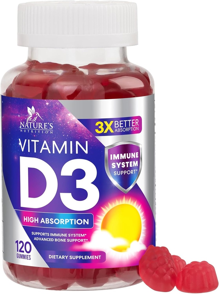 Vitamina D3 Gummy 5000 IU (125 mcg) - Integratore alimentare di vitamine D per le donne e gli uomini - Bone, denti, muscolo e supporto sanitario immunitario, Alta potenza VIT D3 Natura Non OGM & Gluten Free - 120 Gummies