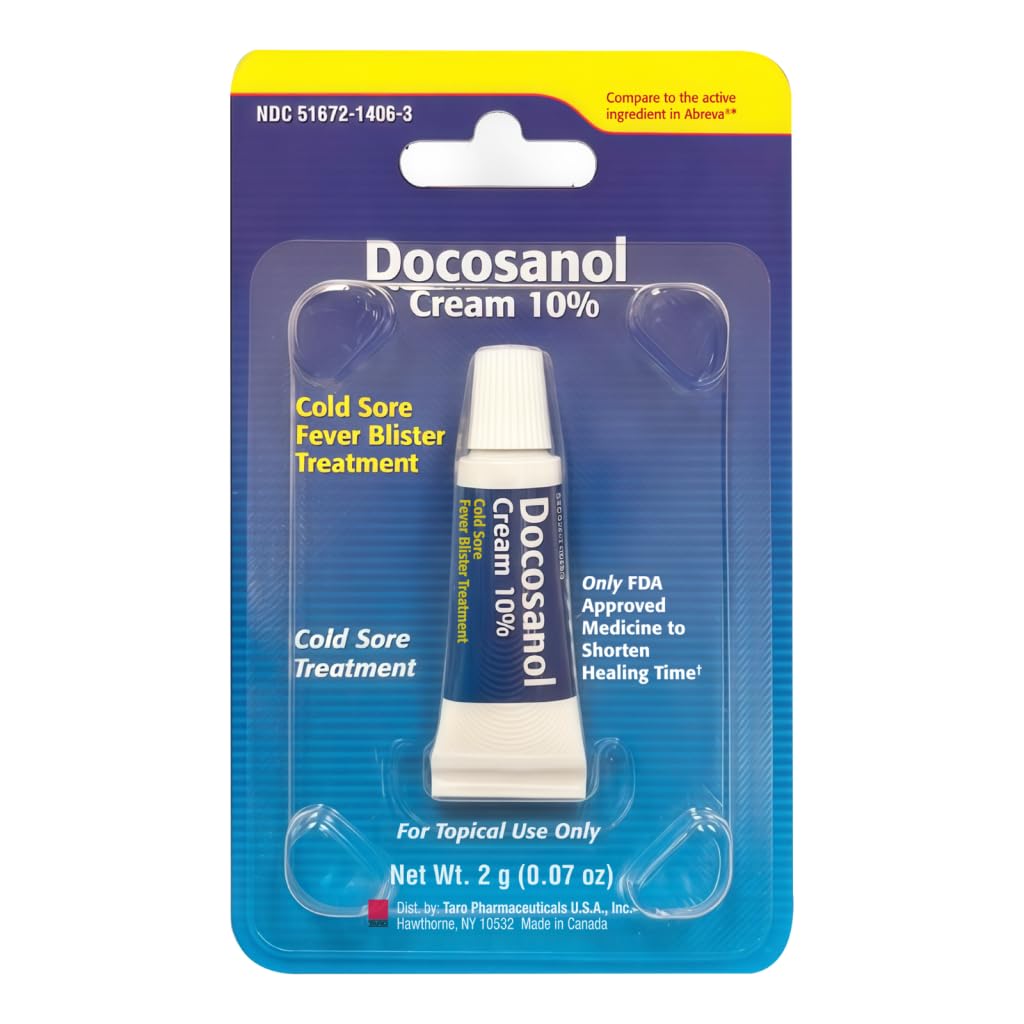 TARO Cold Sore & Fever Blister Trattamento - Docosanolo ad azione rapida 10% Crema - Trattamento a pannocchia e grasso freddo per le labbra, Formula anti-Itch per un efficace sollievo e guarigione - 0,07 oz (1 confezione)