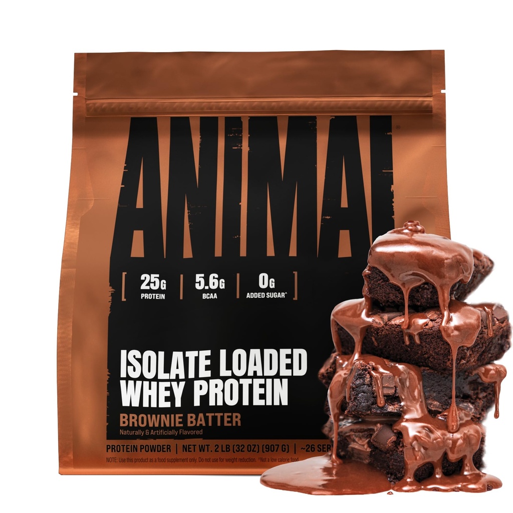 Animal Whey Isolate Protein Powder - Caricato per Pre & Post Workout Muscle Builder e Recupero con Enzimi Digestivi per Uomini & Donne - 25g Protein, Grande Gusto, Basso Zucchero - Brownie Batter 2 lbs