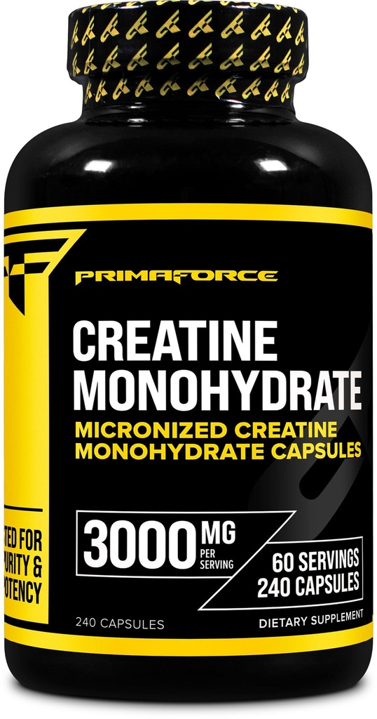 Primaforce Creatina Monoidrato capsule - 240 capsule, 3.000mg per porzione, senza glutine e non OGM