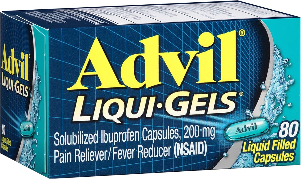 Advil Liqui-Gels Pain Reliever e Fever Riduttore, Medicina del dolore per gli adulti con Ibuprofen 200mg per Mal di testa, Backache, Dolore mestruale e sollievo del dolore congiunto - 80 capsule riempite liquide